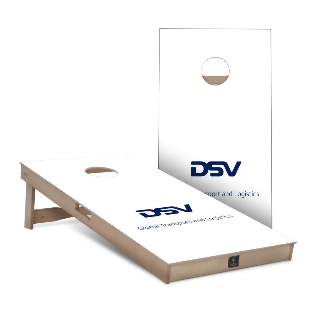 DSV - custom cornhole game set with company logo, ideal as a personalised business gift.