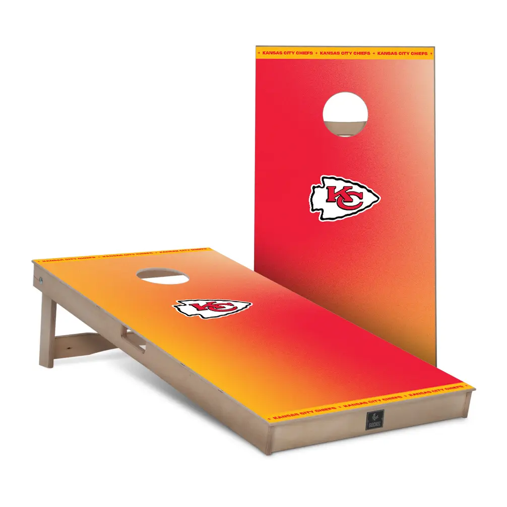 Kansas City Chiefs - custom cornhole game set with company logo, ideal as a personalised business gift.